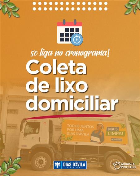 Cronograma Coleta De Lixo Domiciliar Prefeitura De Dias D Vila Ba